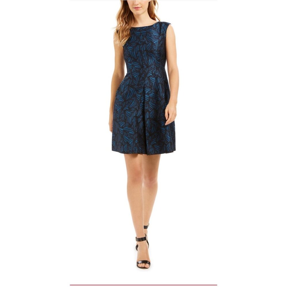 Anne Klein A Line Dress 8 Blue Stretch Career Church Wedding Party Holiday